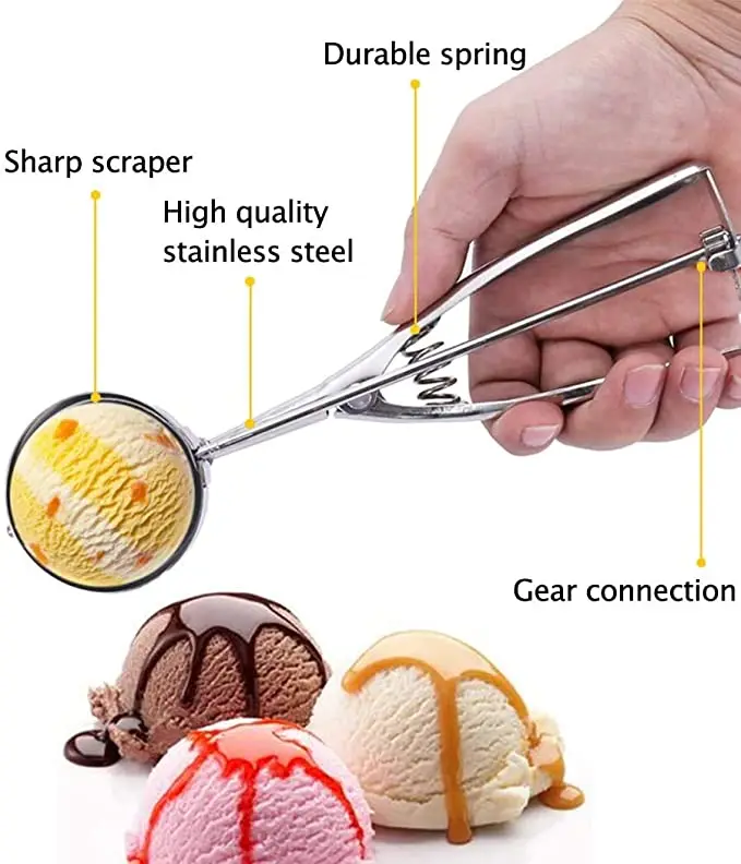 Stainless Steel Ice Cream Scoop Set, 3 PCS 18/8 Stainless Steel Ice Cream  Scoop Trigger Include Large-Medium-Small Size,Cookie Scoop, Melon Scoop 