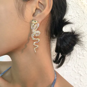 Exaggerated snake-shaped earrings female retro AB diamond animal earrings personality creative street shooting earrings
