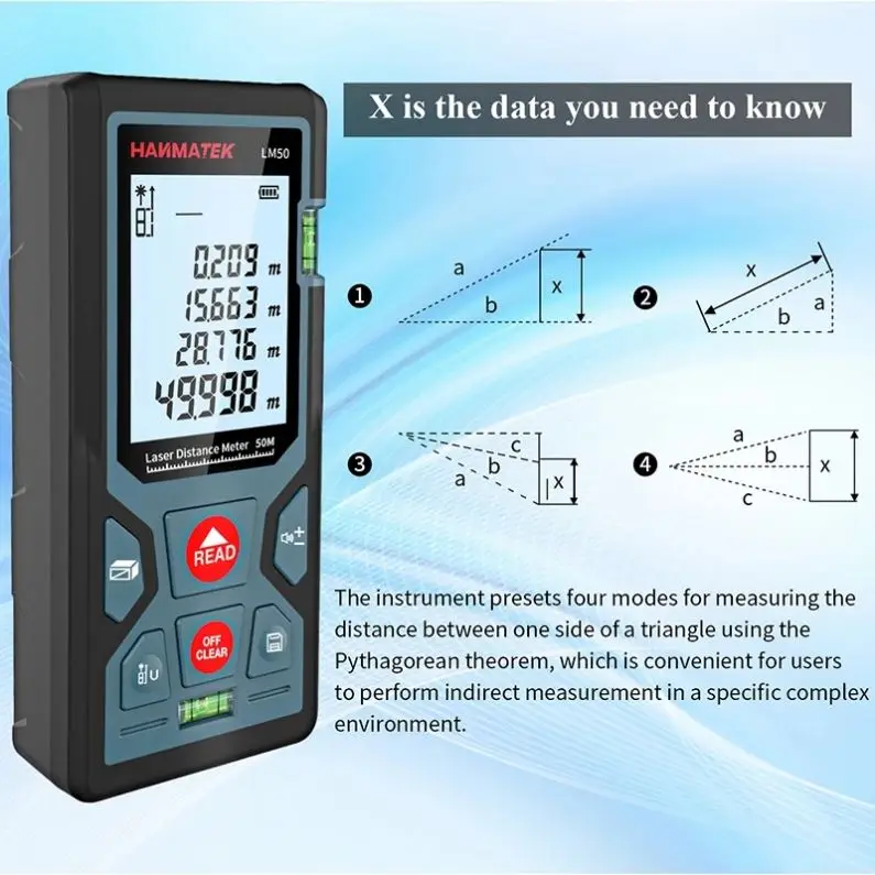Лазерный дальномер LM50/LM100 50 м 100 лазерный измерительный инструмент цифровой измеритель расстояния линейка тестовый горизонтальный пузырь