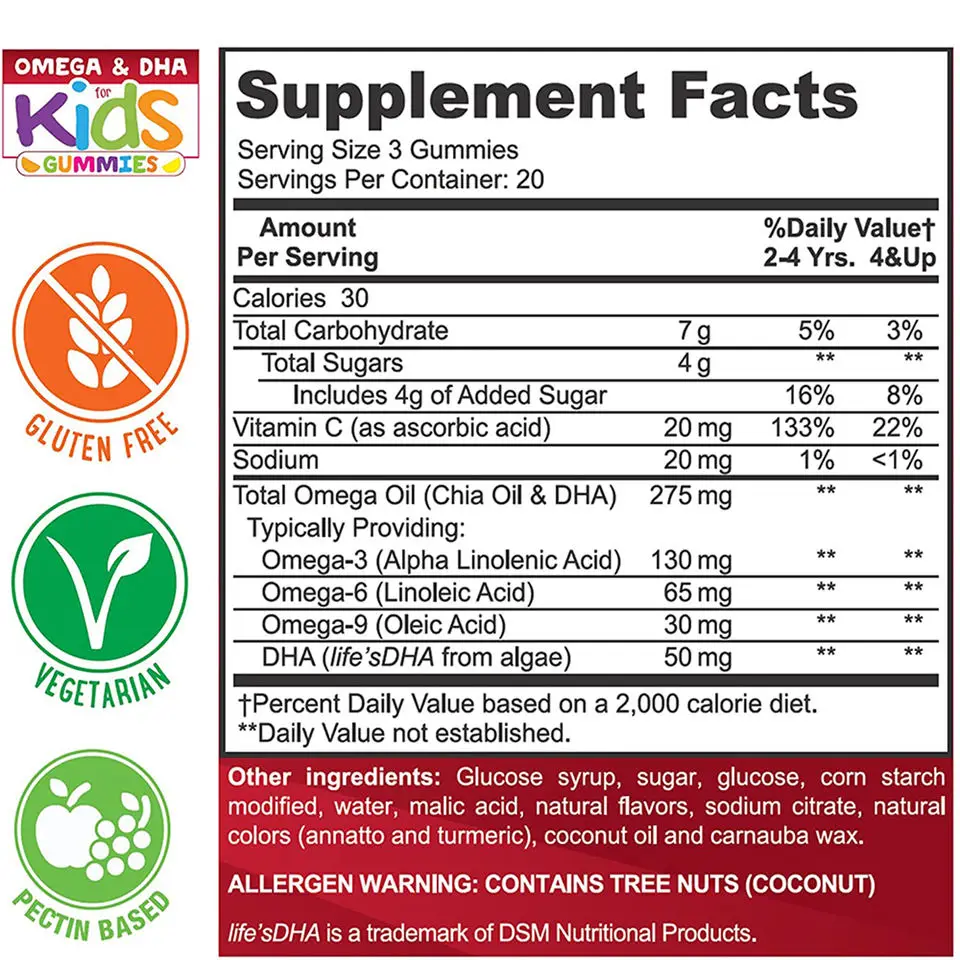 100 Pure Organic Kids Multivitamin Dha Omega 3 Gummies With Omega 6 9