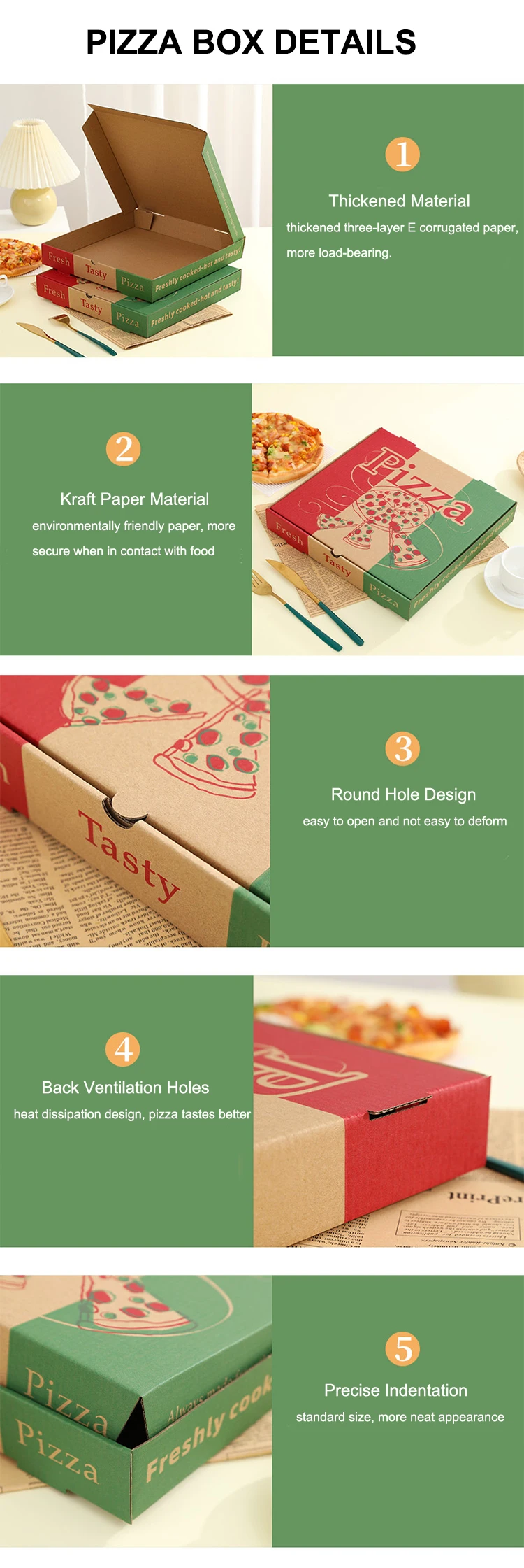 علبة بيتزا للوجبات الجاهزة، علبة بينسا رومانا المموجة القوية التي يمكن التخلص منها مع طباعة شعار مخصص