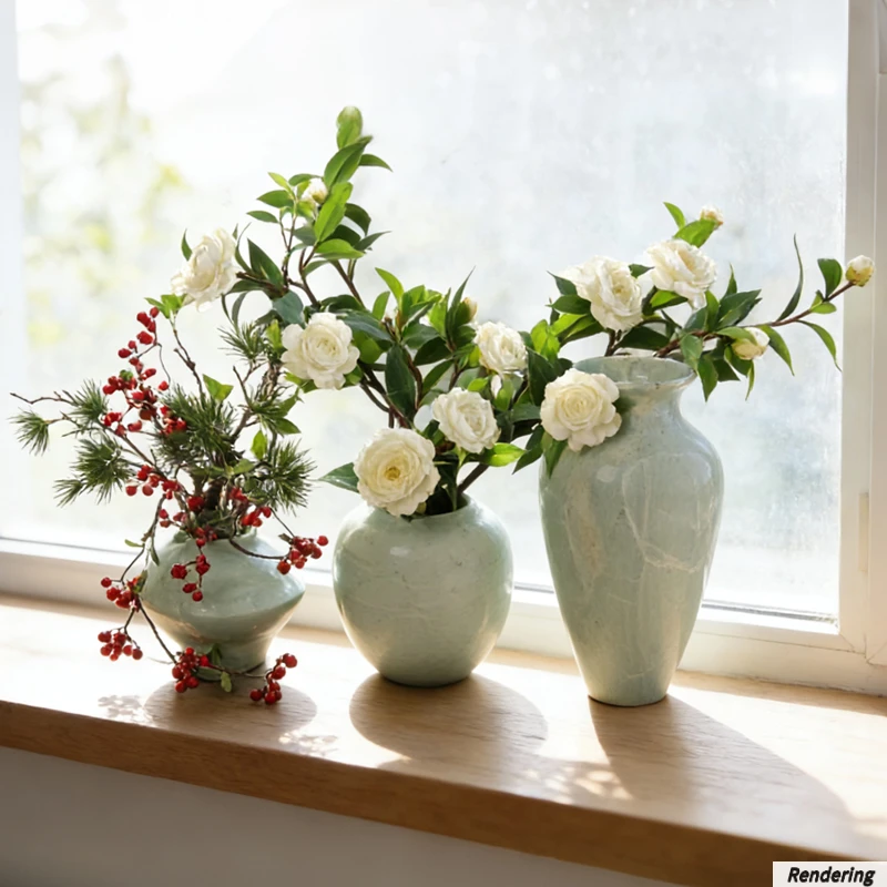 Elegant Natural Marble Flower Vase Set for Home Decoration - Handcrafted Stone Vases for Living Room Entryway Office Hotel