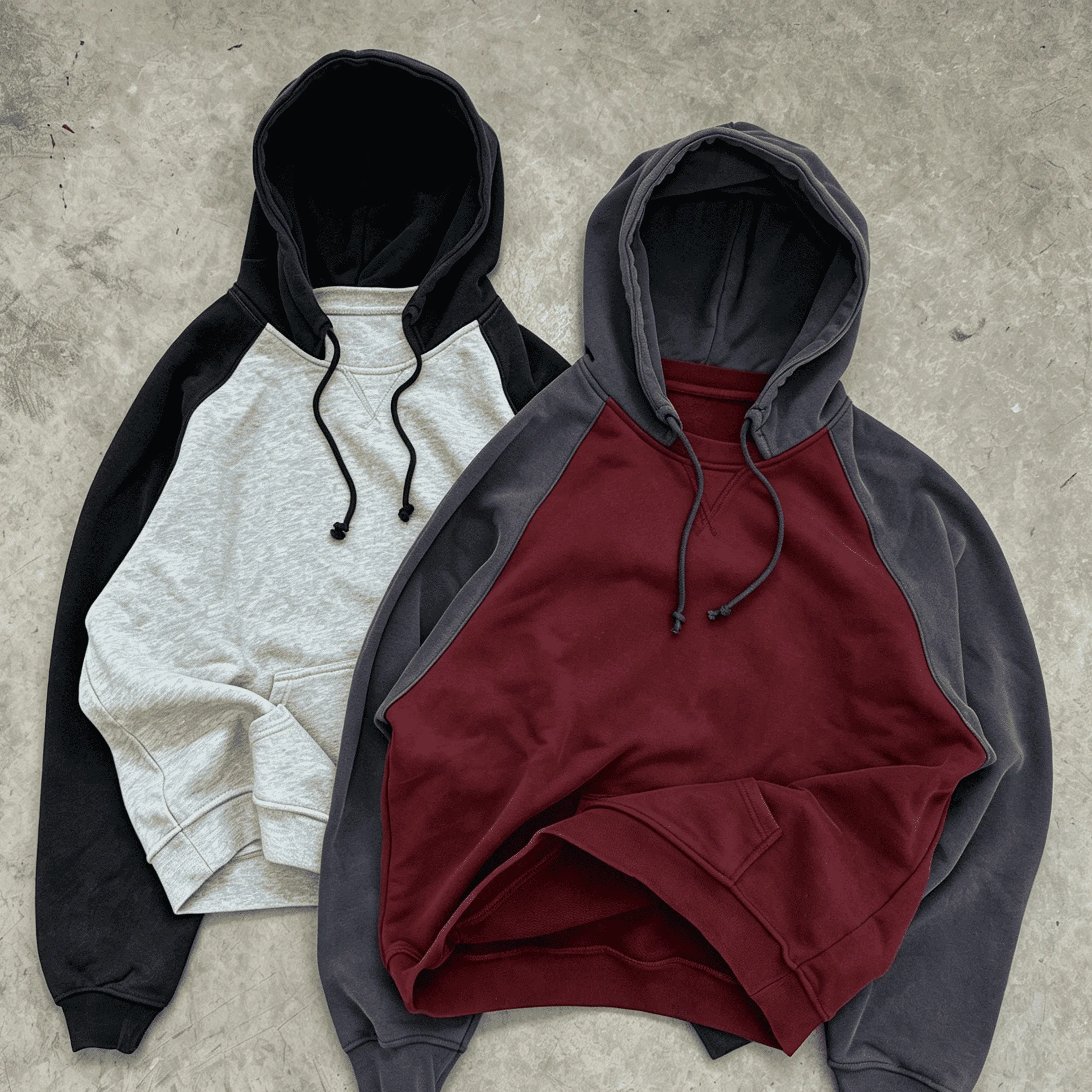 Custom Logo Two Tone Raglan Hoodie Supplier Vintage Pigment Wash French Terry Blank Pullover Streetwear Unisex Basic Sweatshirt