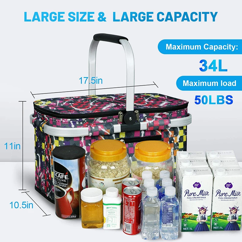 Custom Folding Picnic Basket Beach People Insulated Picnic Basket