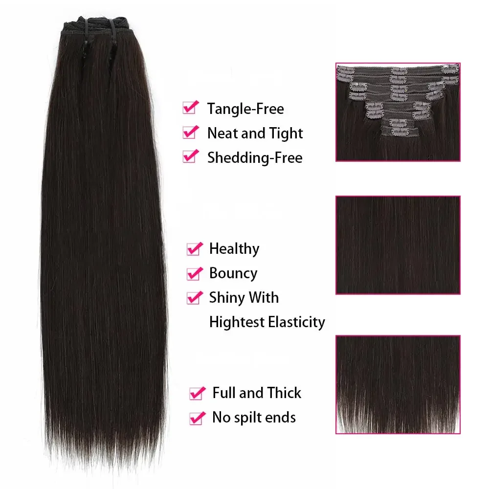 Extensions de cheveux brésiliens à clipser en vrais cheveux humains bouclés profonds #2 brun foncé 8 pièces_voghion.com