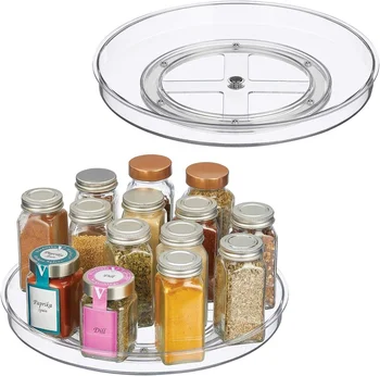 Cabinets Pantry Countertops Spinning Organizer Safe Clear Plastic Round Lazy Susan Rotating Turntable Food Storage Container