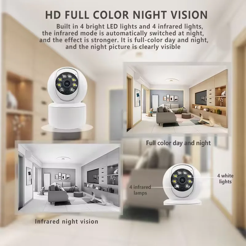 4MP Mini Home Smart HD 360 Degree Indoor Icsee Security Camera Full Color Night Vision Cloud Storage CMOS Sensor Reset Function