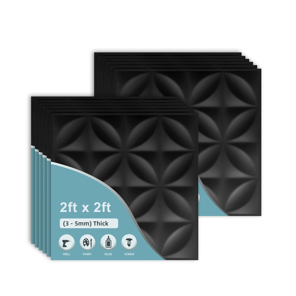 Moisture-proof Relief Designs 2x2 2X4 ft Glue up Ceiling Tiles Plastic Drop Waterproof PVC White Black Ceiling Tiles