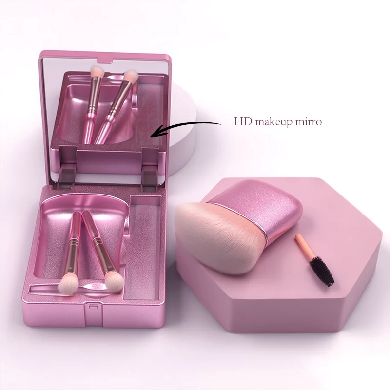 Wholesale Cosmetic Tool Set Travel Portable 4 Piece Makeup Brush Set with HD Mirror Box supplier