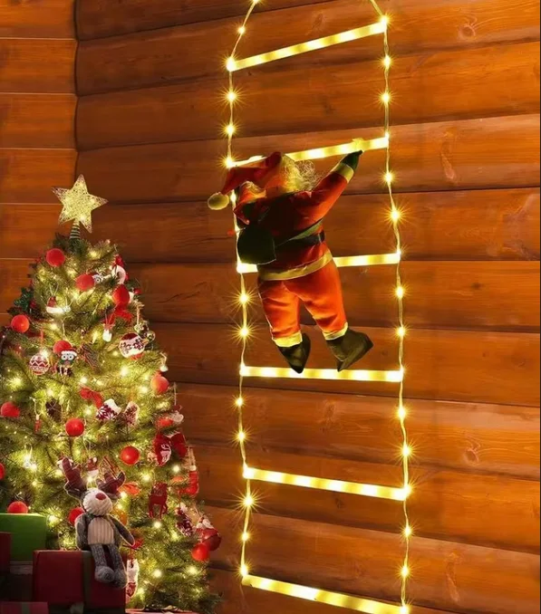 2024新款圣诞装饰品发光二极管云梯灯攀登圣诞老人户外万圣节感恩节圣诞树灯