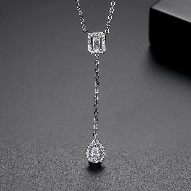 Elegant Droplet Pendant Necklace with Cubic Zirconia