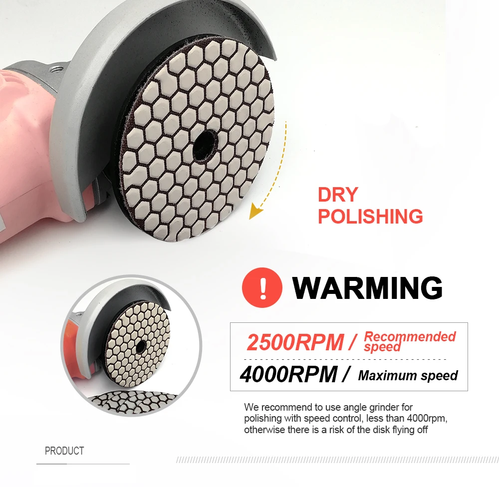 SHDIATOOL 4in/100mm Dry Flexible Resin Bond Diamond Polishing Disk Stone Marble Quartz Polishing Pad Abrasive Disc for Polisher