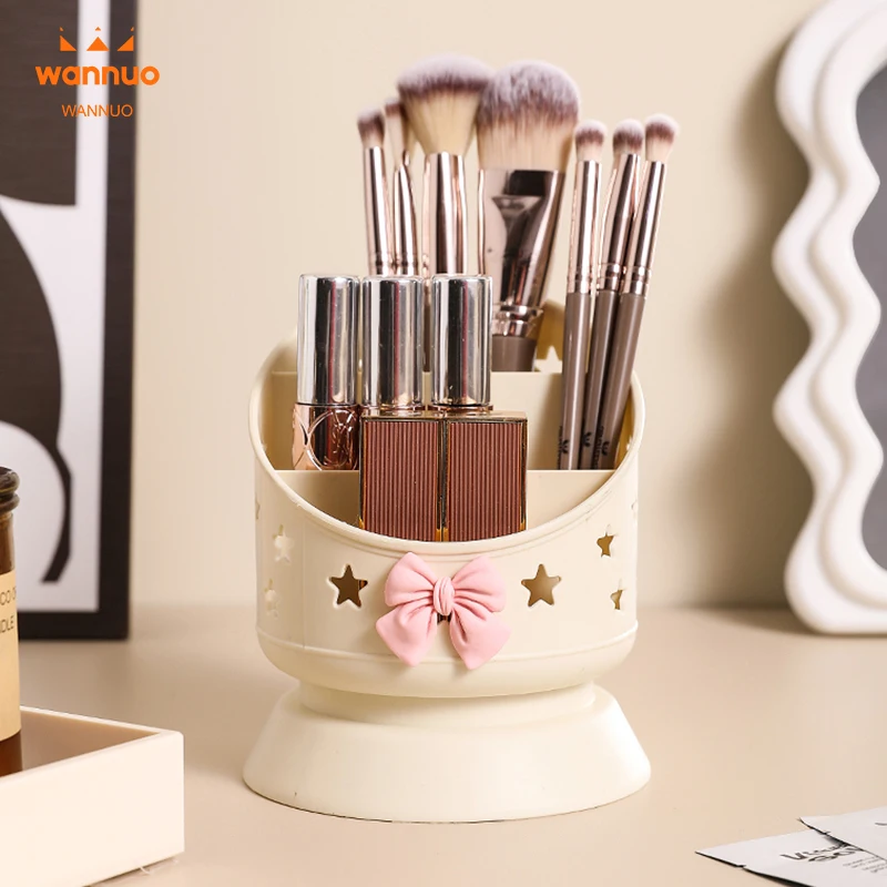 Wannuo Makeup Brush & Lipstick Holder Desktop Makeup Organizers Desktop Makeup Brush Holder With A Bow