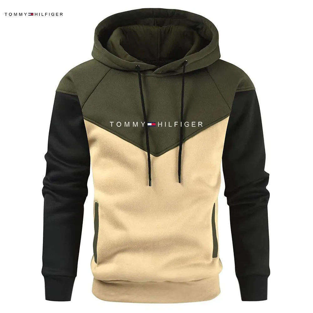 Cross-border wholesale men's casual sportswear new European and American color patchwork fashion hoodie men