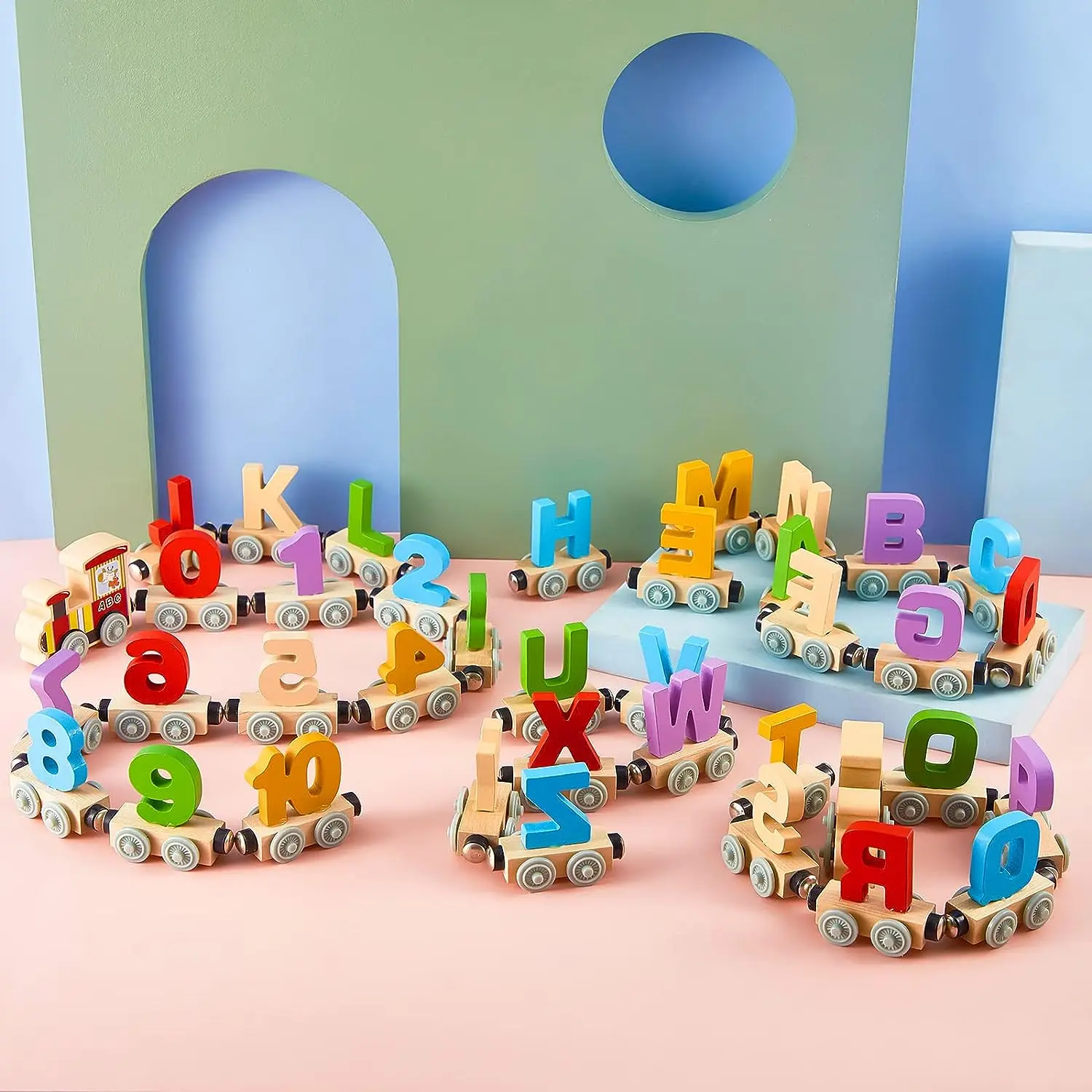 Colorful Wooden Letter Train Multi Function Educational