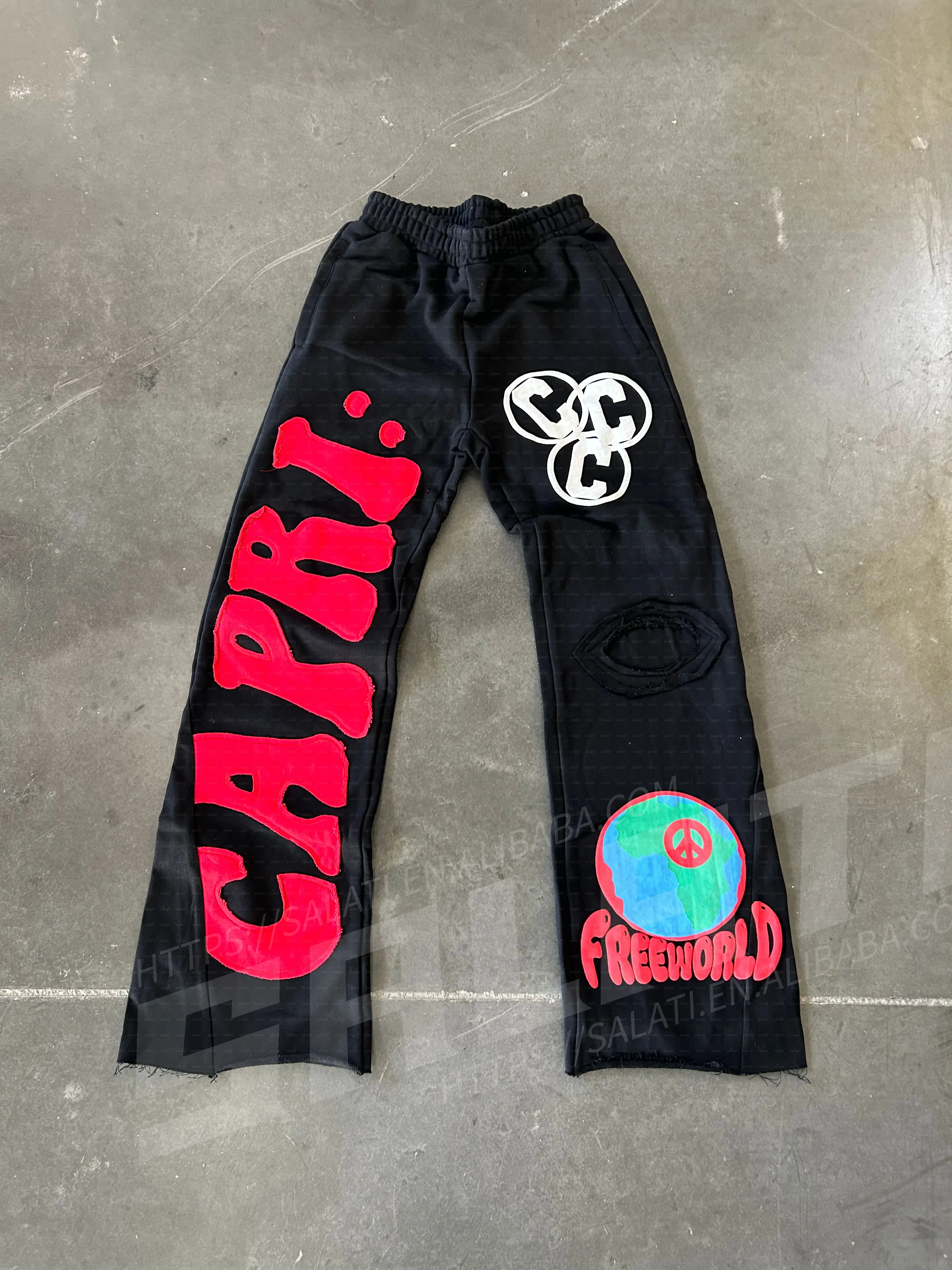 Custom Streetwear Jean Pant Heavyweight Cotton Embroidery Applique Patches Baggy Stacked Denim Jean Vintage Denim Flare Pant Men gallery 2