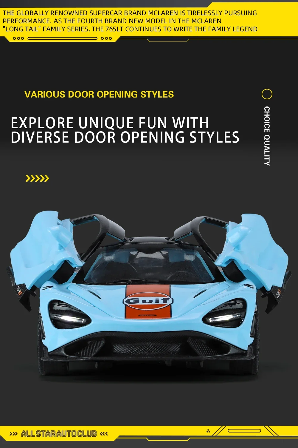 ZYX 1/32 Mclaren 765LT Supersport Car Zinc Alloy Pull Back Diecast
