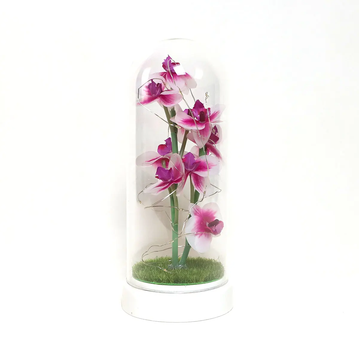 High quality hand blown glass dome battery operated display glass decoration with artificial flower for holiday season decor