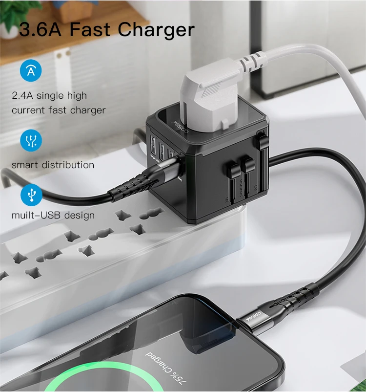 YESIDO new design 4 in 1 portable charger plug convert adapter