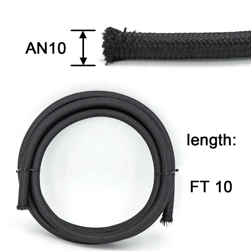 
 AN10 Hose Black Nylon Cover Stainless Steel Braided Rubber Fuel Line Oil Cooler Hose  