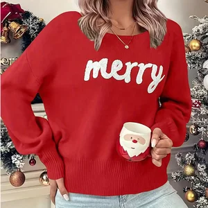 Christmas New Breathable Korean Style Women's Crewneck Long-sleeved Polyester Knitwear Cloak
