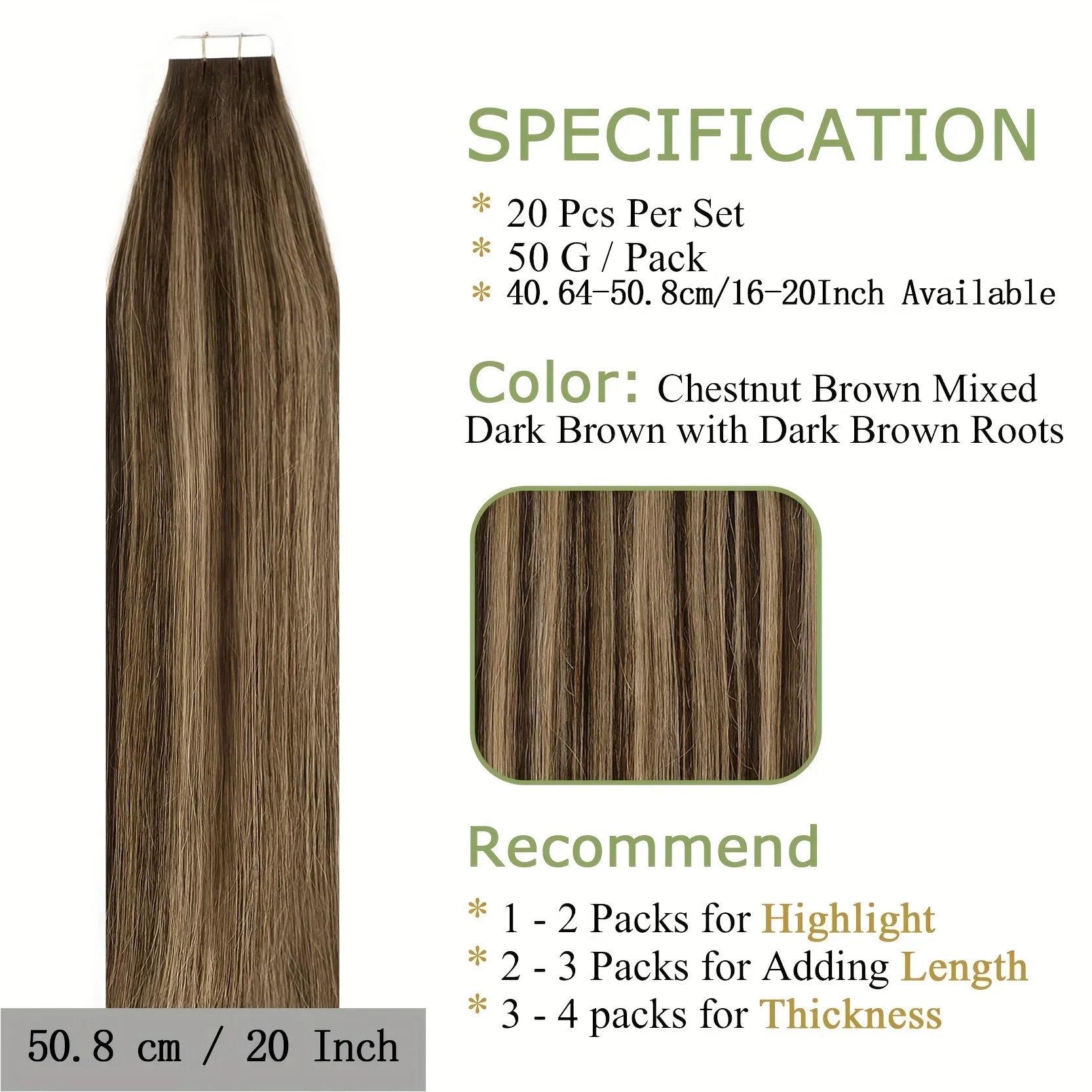 Rooted Dark Brown Chestnut Brown Highlight Tape Extensions_voghion.com