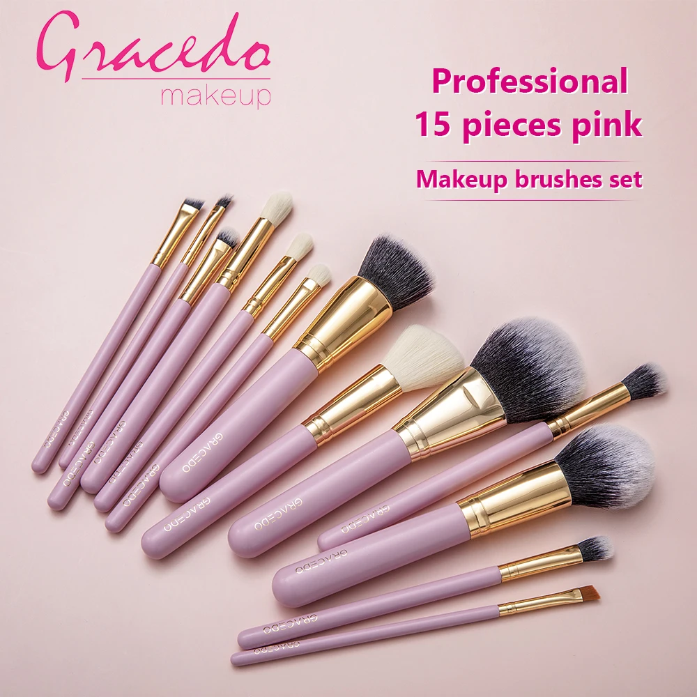 Gracedo Makeup Brush Set 15pcs Premium Cosmetic Brush Foundation Blush