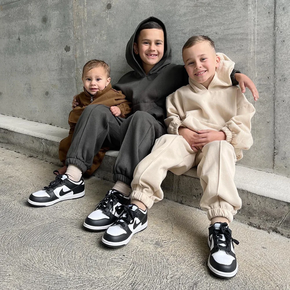 Wholesale Neutral Blank Kid Essential Tracksuit Clothes Set Hoodie