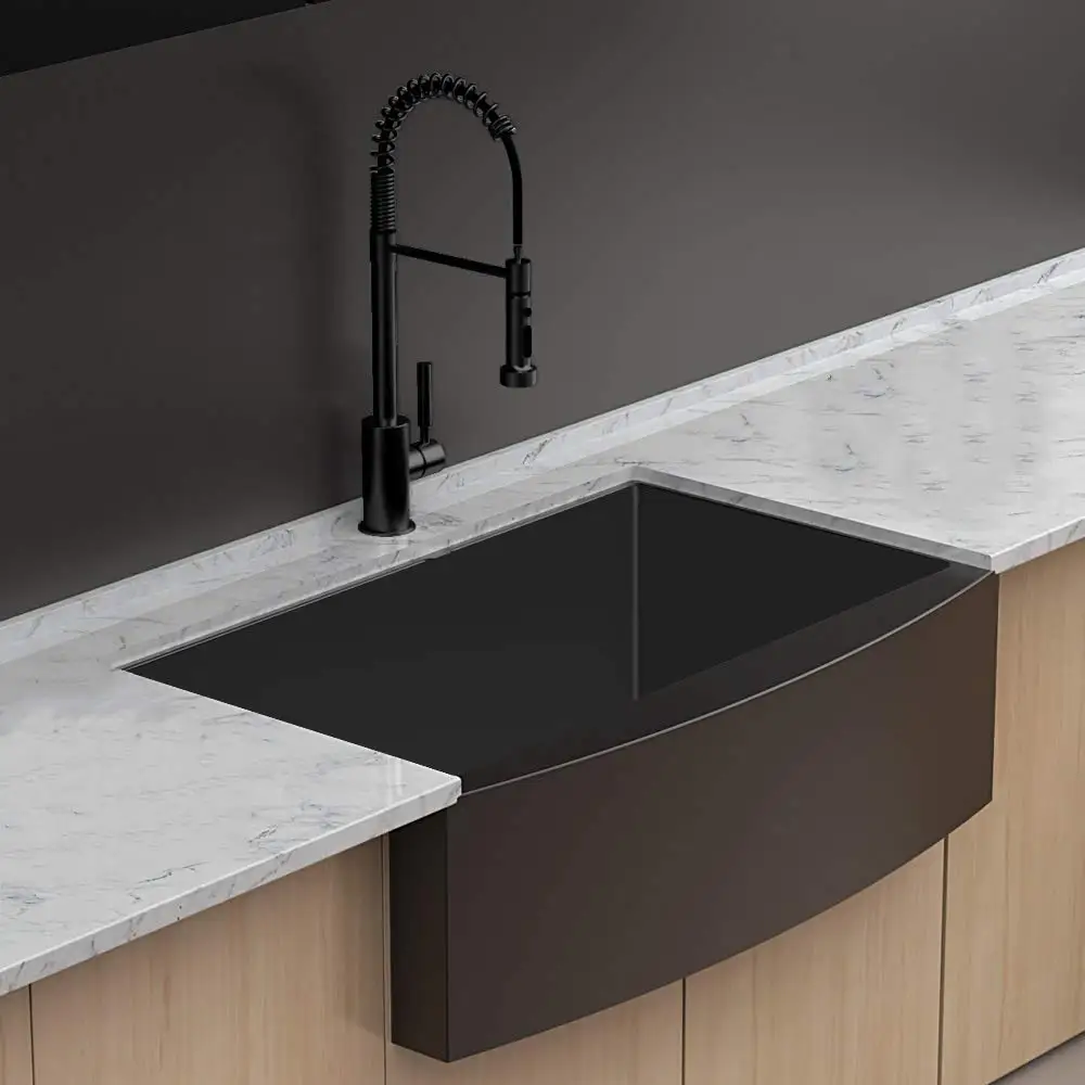 High Quality Upc Farmhouse Apron Sinks Kitchen Stainless Steel Farm Laundry Black Sink With