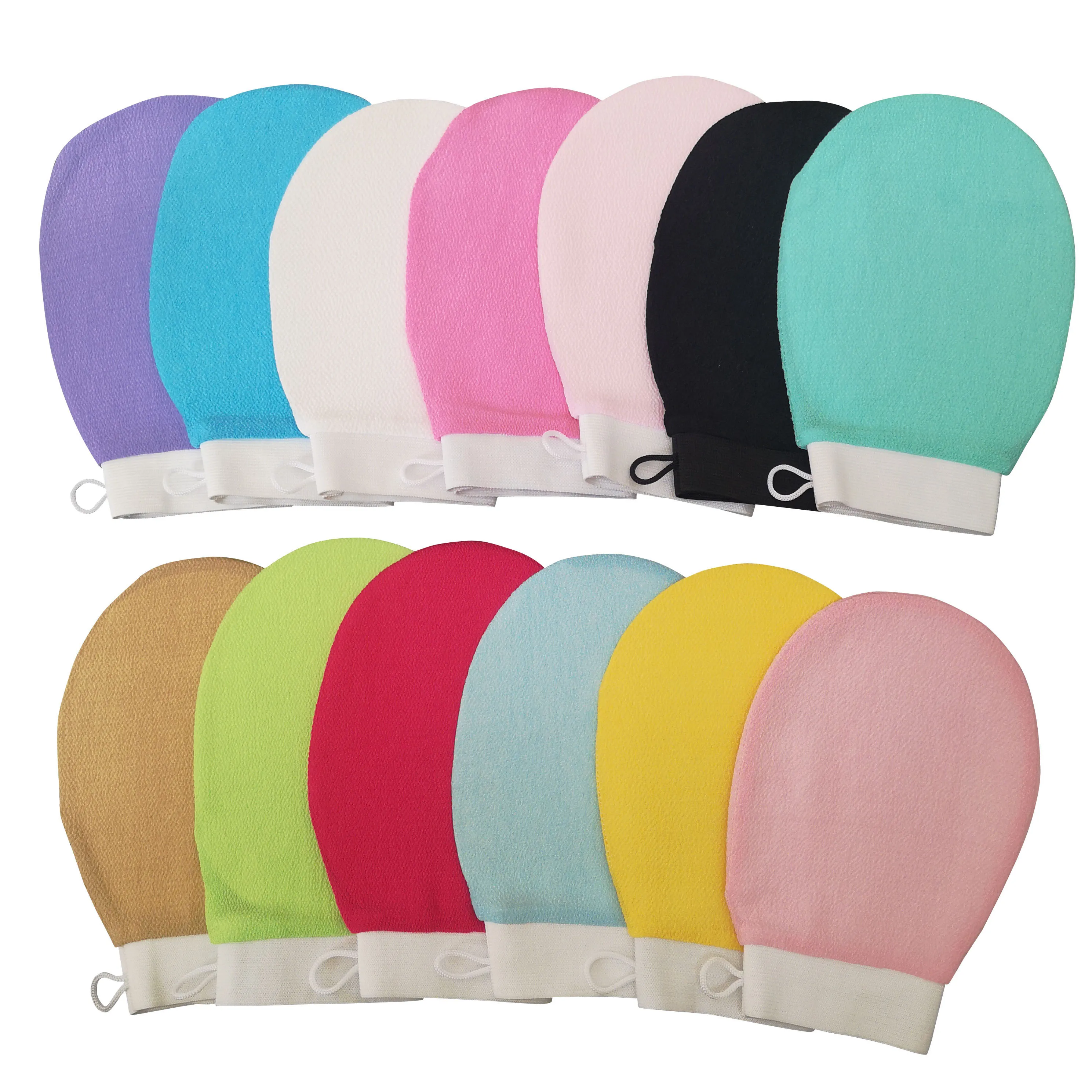 Custom Viscose Fiber Exfoliating Gloves Shower Scrub Mitts Pink Tan