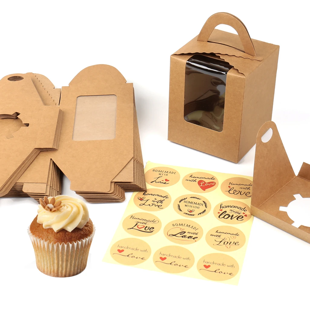 Custom Brown Kraft Cup Cake Box Single Cake Box with Transparent PVC PET Window Logo Customized Eco Friendly