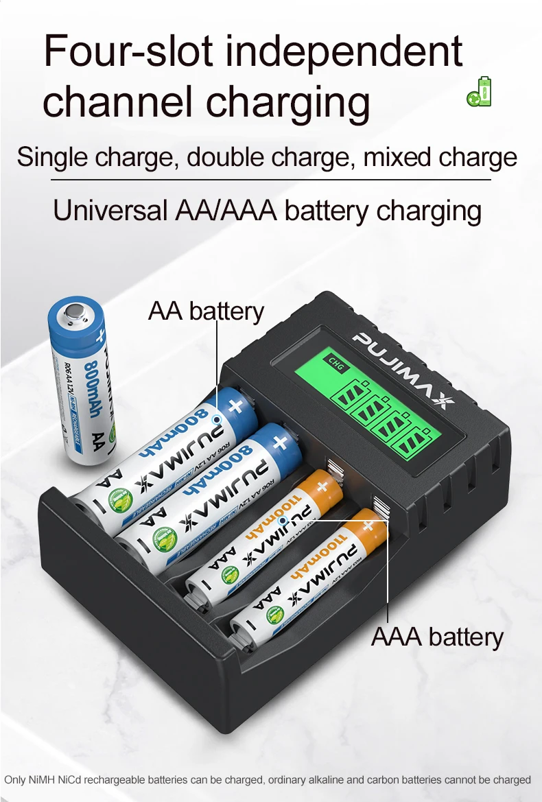 Pujimax Lcd Smart Battery Charger Aa Aaa Rechargeable Battery Charger 1 2v Aa Nimh Nicd Battery