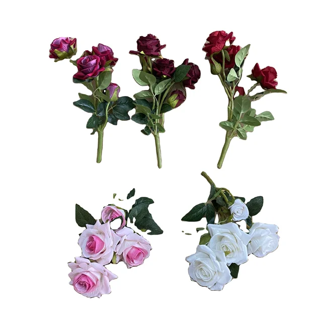 Wholesale high quality silk flowers white roses artificial flowers decorative