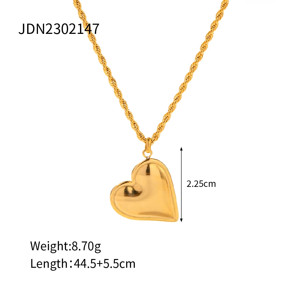 Retro Smooth Heart Pendant Necklace 18k Stainless Steel Real Gold ...