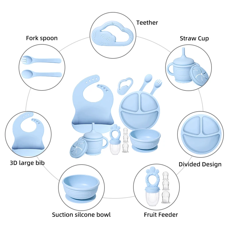 7 Pieces Baby Feeding Set Divided Plates Bowl with Suction  Silicone Baby Plates for Toddler Plato De Silicona Para Bebe