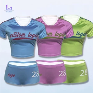 Huili Custom logo Polyester Crop t Shirt & Micro Shorts Gym Activewear Loungewear Basketball Two Piece Workout Sets for Women