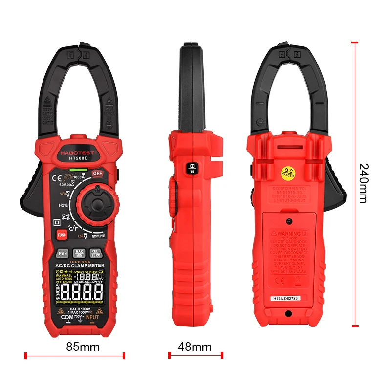 HT208D Clamp Meter Digital Multimeter Professional Current Voltage Diode Resistance Continuity Test Meter