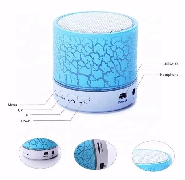 Best Selling Mini A9 Mini Portable Mobile Phone Wireless Speaker with  Colorful LED Light for iphone P