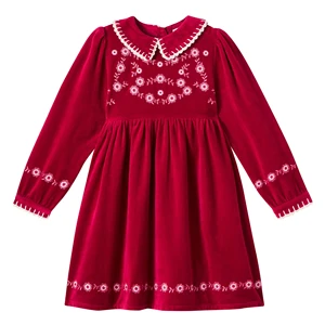 New Arrival Elegant Girls Hand Embroidered Smocked Beautiful Embroidery Solid Pattern Vintage Long Sleeve O-Neck Knee-Length ODM