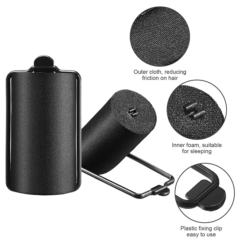 Factory Wholesale 18Pcs Black Satin Sponge Hair Rollers Set Soft Foam Sleeping Curler Roller for Hair Styling