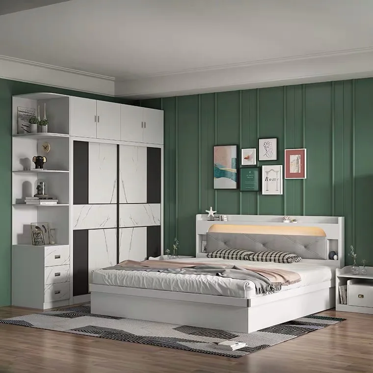 Modern Home Hotel Bedroom Furniture Set Mdf Wooden King Queen Bed ...
