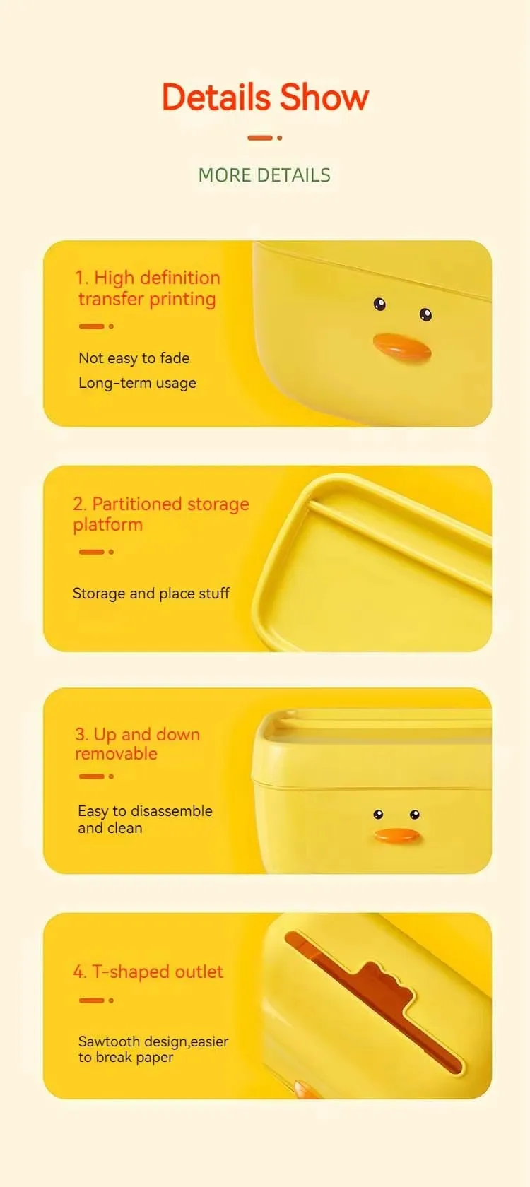 Yellow Duck Shape Desktop Dustproof Little Carton Holder Simple Household Plastic Tissue Box factory