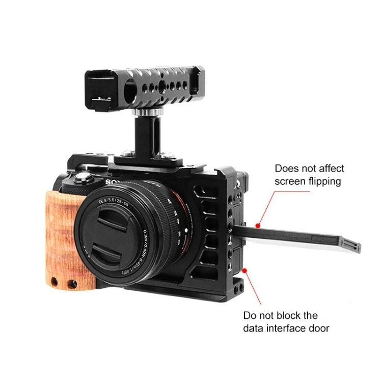 PULUZ Wood Handle Metal Camera Cage Stabilizer Rig for Sony Alpha 7C