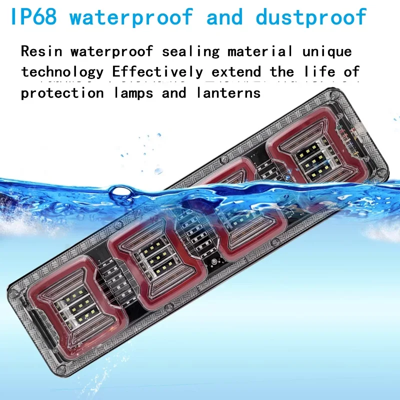 New Truck Rear Tail Light 24v Universal High Brightness Waterproof Semi-trailer Led Running Water Steering Brake Reversing 2