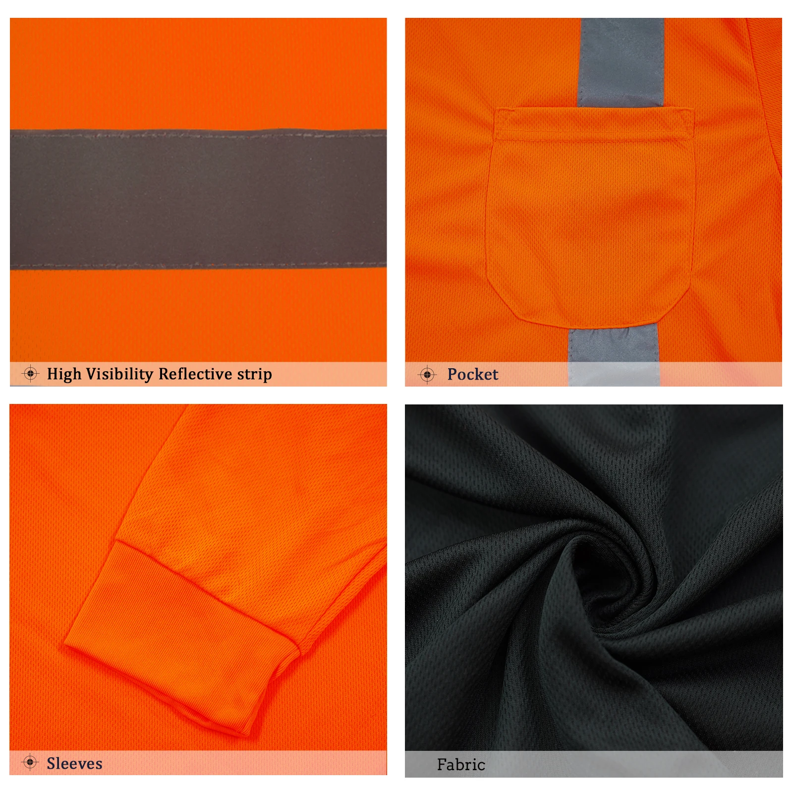 LX Stock Hi Vis Reflective Shirt Orange Black Long Sleeve Safety T Shirt Low MOQ Custom Logo Safety T Shirt for Man