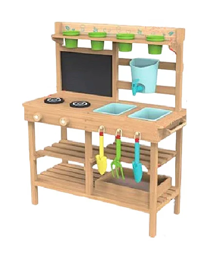 2024 New Design Cooking Pretend Play Outdoor Wooden Mud Kitchen Play Set for Kids