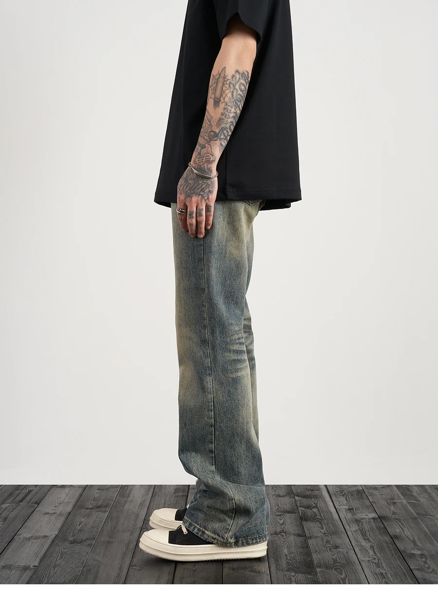 Etichetta personalizzata drop shipping street wear stock baggy produttore uomo blu dipinto impilato jeans denim svasati_voghion.com