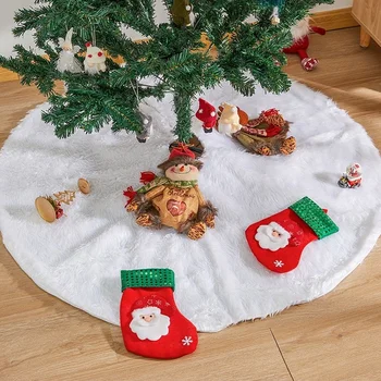 2025 New Year's Plush Christmas Tree Skirt Snow White Xmas Tree Mat Base Cover for Holiday Home Decorations