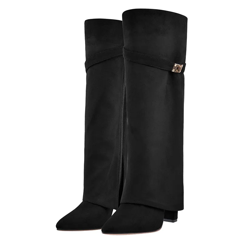 Support Oem/odm Pointed Toe Knee High Ladies Black Suede Stretch Fold Over  Suede Boots - Buy Suede Knee High Stretch Boots,Pointed Toe Knee-high  Ladies Boots,Knee High Boots Black Product on 