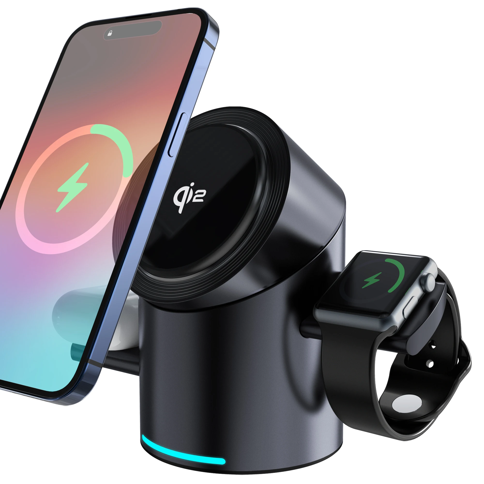 New Arrival Hot Selling Metallic 3 in 1 Folding Magnetic Wireless Charger 15W Metal Fold Fast Charging Stand for Anker QI2